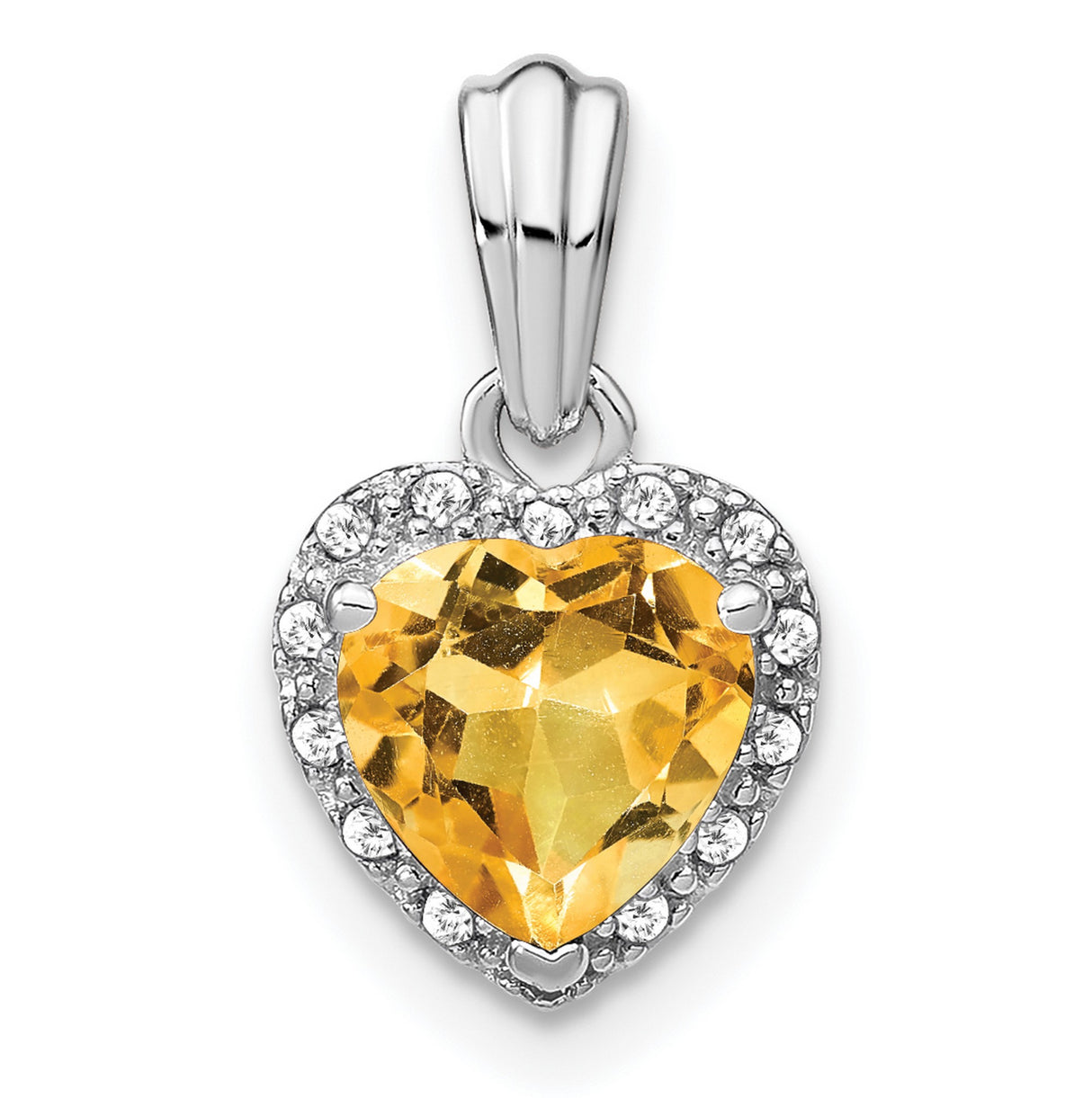 Sterling Silver Heart Pendant with Citrine and Diamond Accents, Halo Setting, Romantic Jewelry for Women