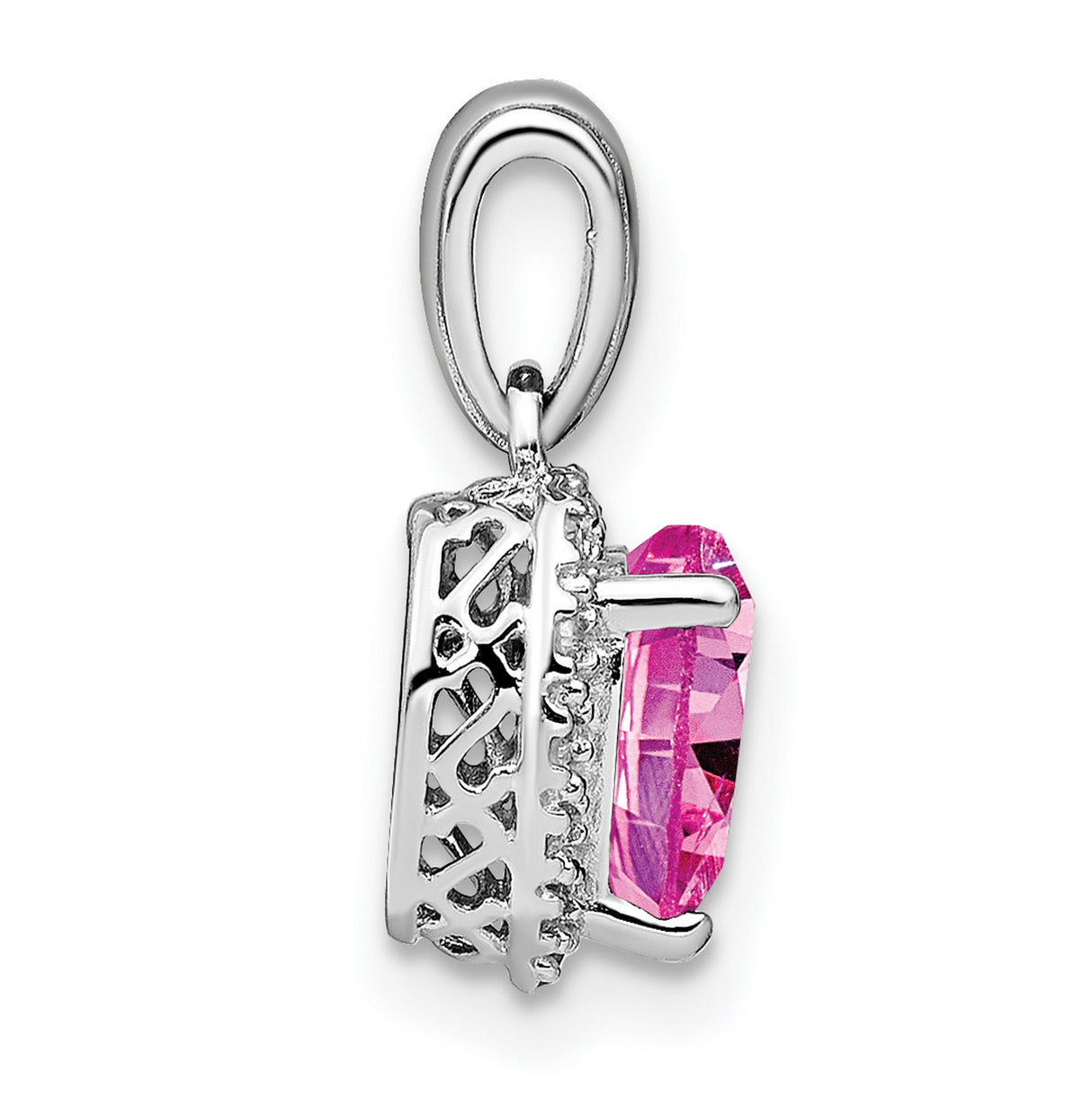Sterling Silver Heart Pendant with Lab Created Pink Sapphire and Diamond Halo