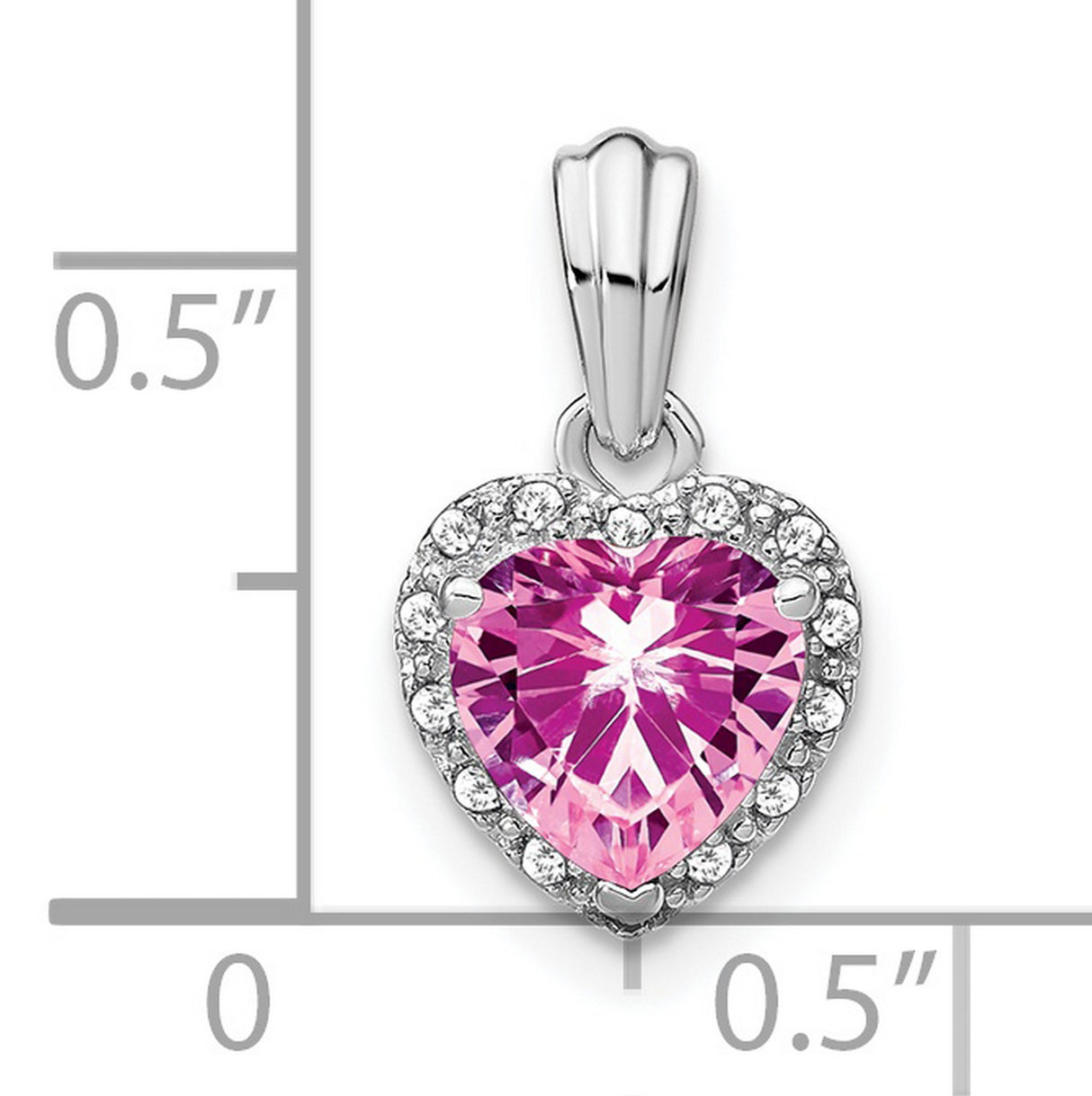 Sterling Silver Heart Pendant with Lab Created Pink Sapphire and Diamond Halo
