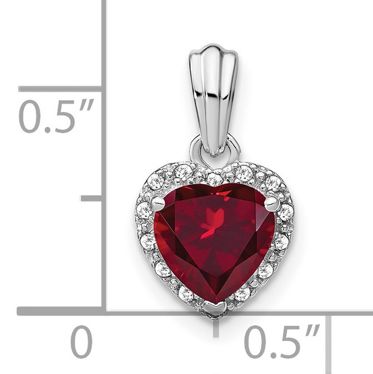 Sterling Silver Heart Pendant with Lab Created Ruby and Diamond Accents