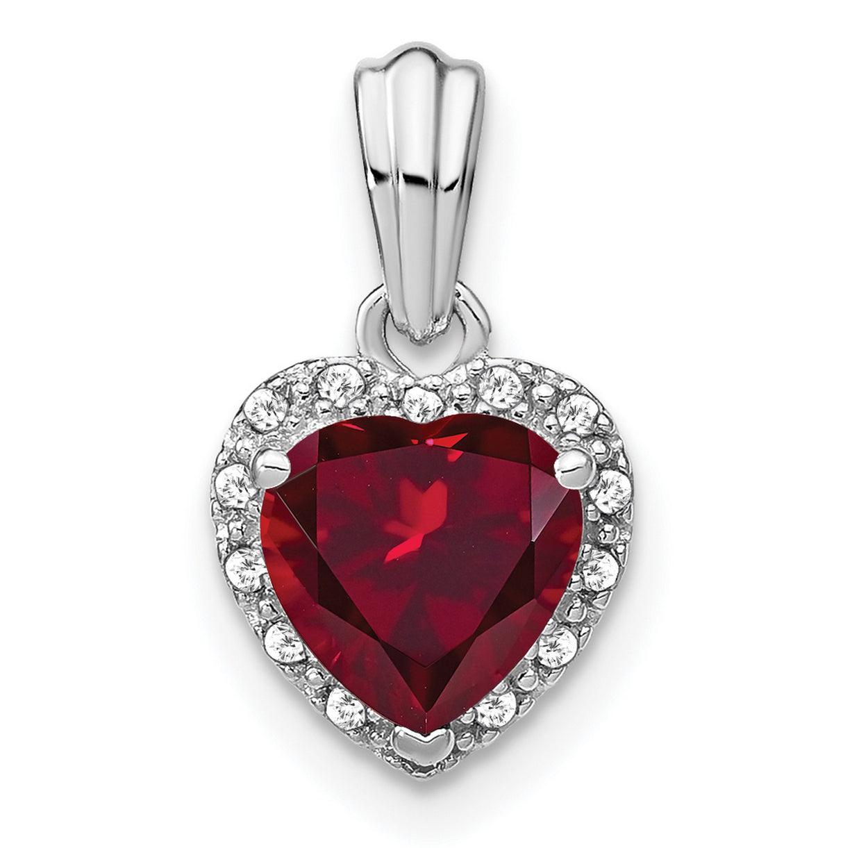 Sterling Silver Heart Pendant with Lab Created Ruby and Diamond Accents