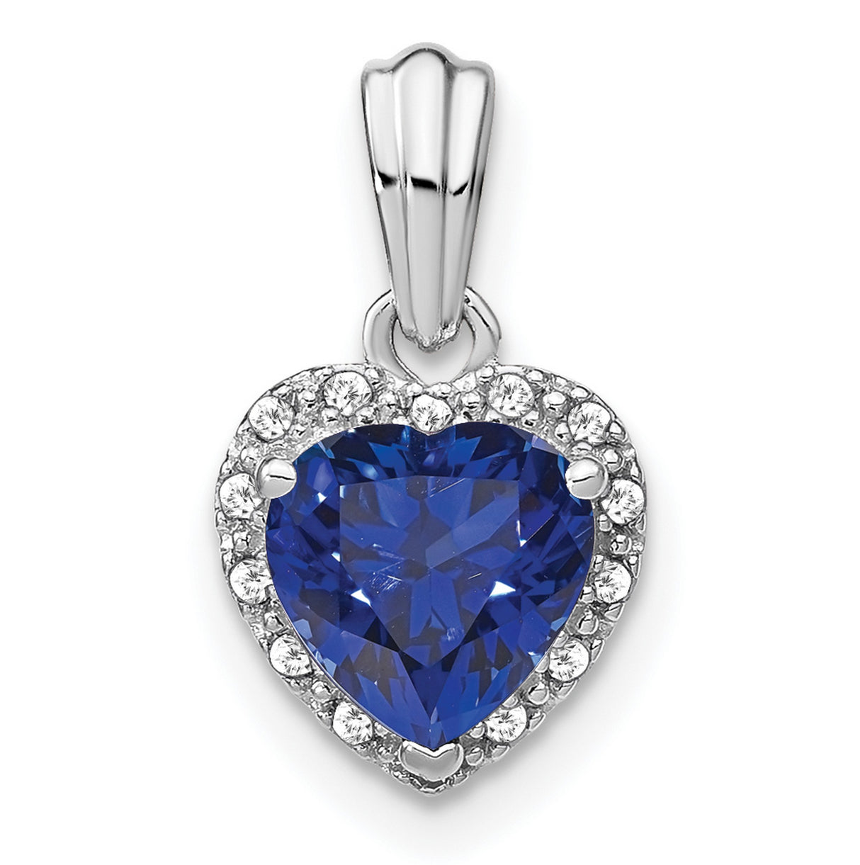 Sterling Silver Heart Pendant with Lab Created Sapphire and Diamond Accents, Romantic Jewelry for Women
