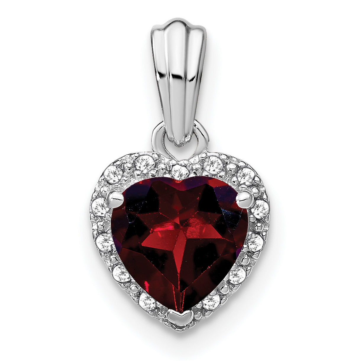 Sterling Silver Heart Pendant with Garnet and Diamond Accents, Romantic Jewelry for Women