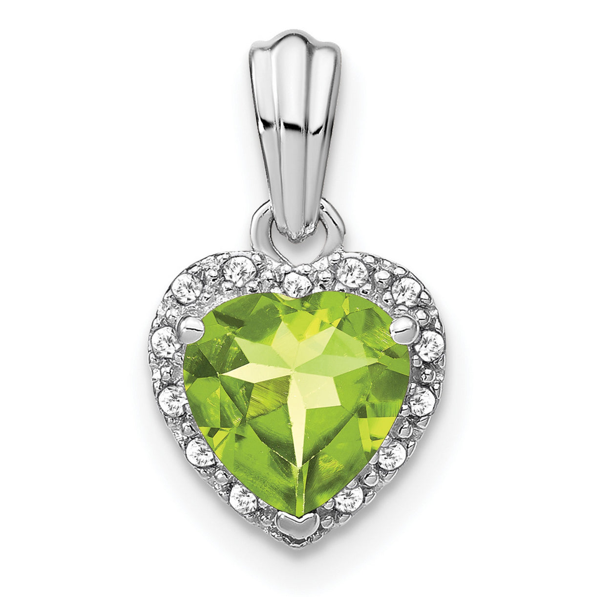 Sterling Silver Heart Pendant with Peridot and Diamond Accents