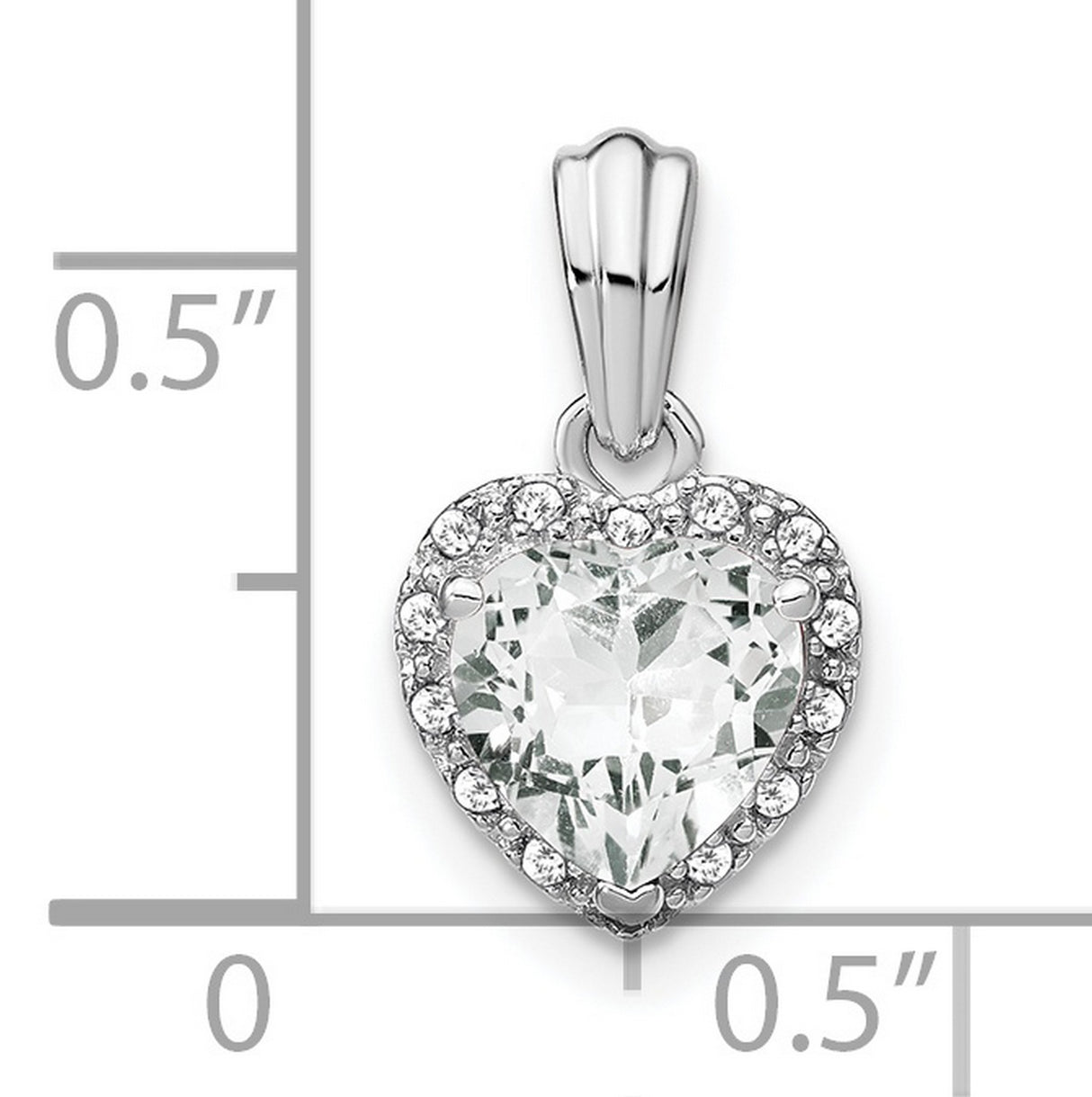 Sterling Silver Heart Pendant with White Topaz and Diamond Accents