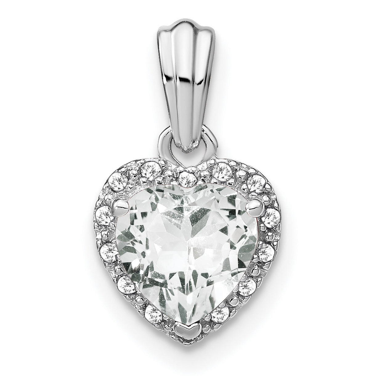 Sterling Silver Heart Pendant with White Topaz and Diamond Accents