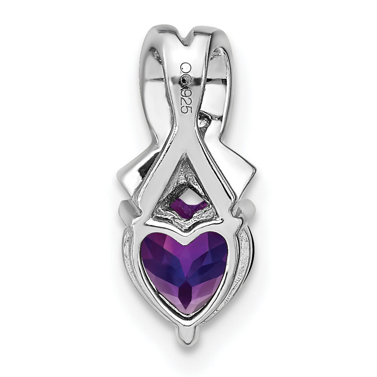 Sterling Silver Heart Pendant with Amethyst and Diamond Accents, Ribbon Awareness Design