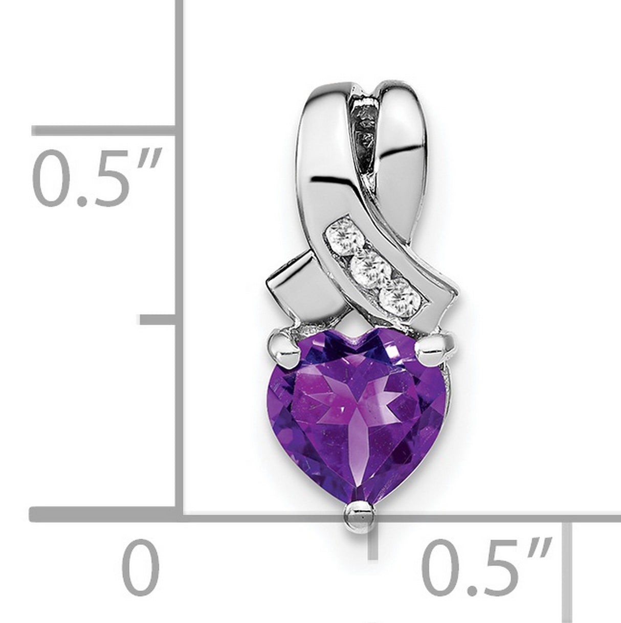 Sterling Silver Heart Pendant with Amethyst and Diamond Accents, Ribbon Awareness Design