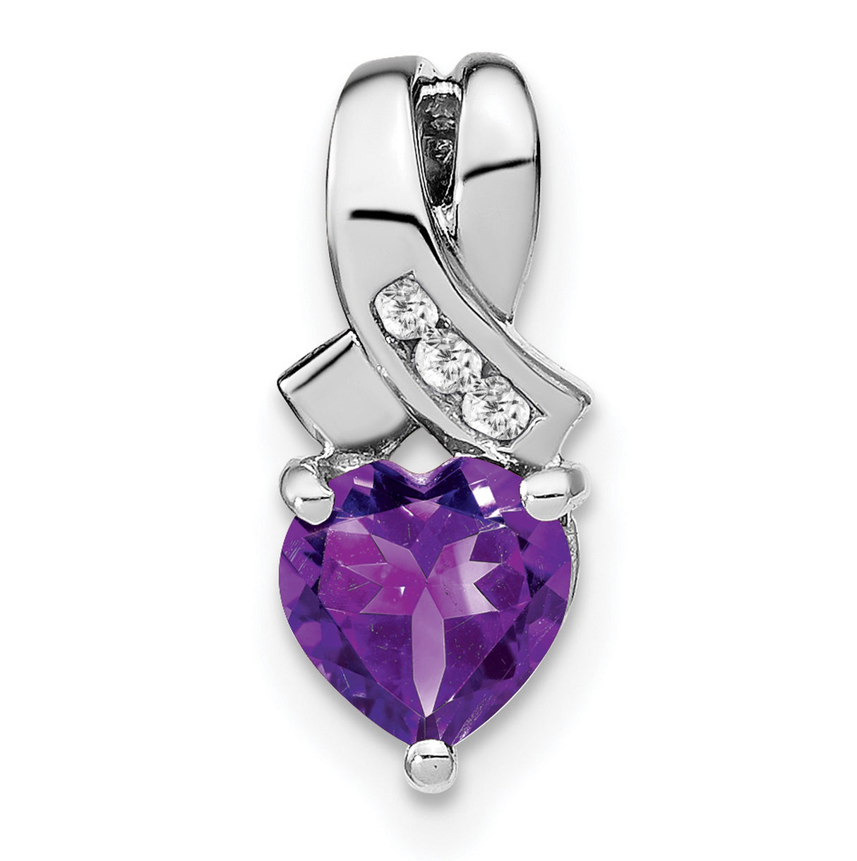 Sterling Silver Heart Pendant with Amethyst and Diamond Accents, Ribbon Awareness Design