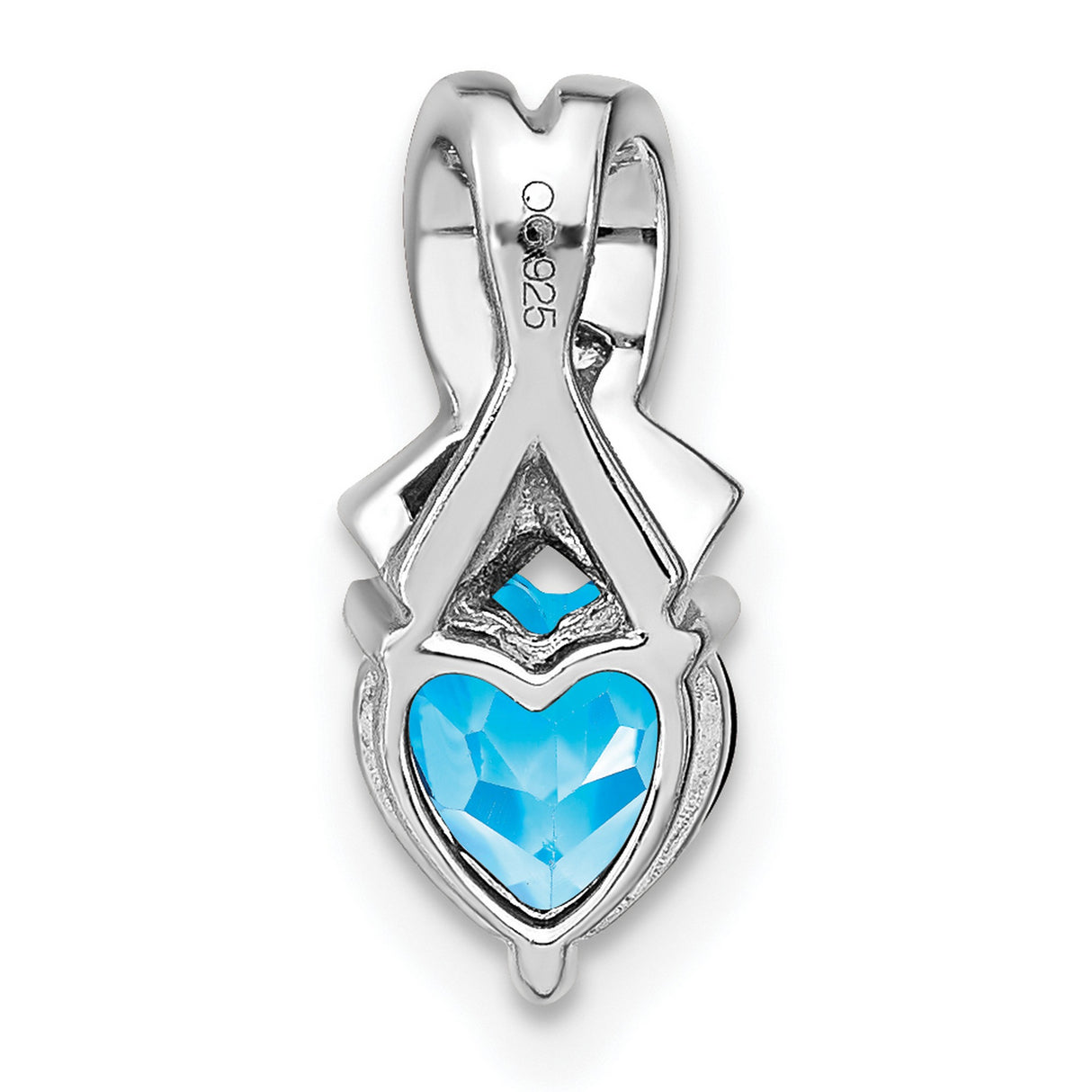 Sterling Silver Heart Pendant with Swiss Blue Topaz and Diamond Accents, Ribbon Design for Women