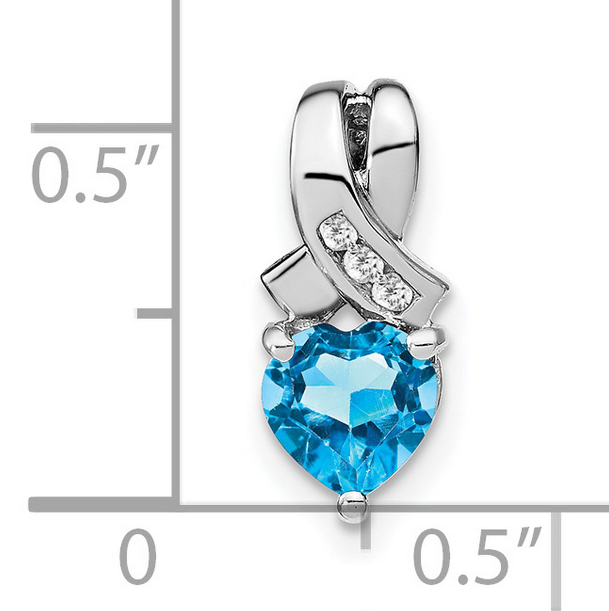 Sterling Silver Heart Pendant with Swiss Blue Topaz and Diamond Accents, Ribbon Design for Women