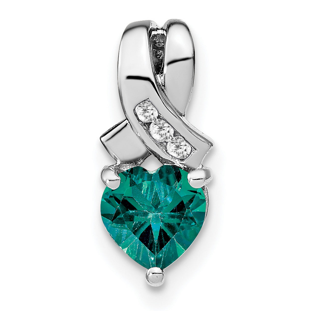 Sterling Silver Pendant with Heart-Shaped Lab Created Alexandrite and Diamond Accents, Ribbon Design