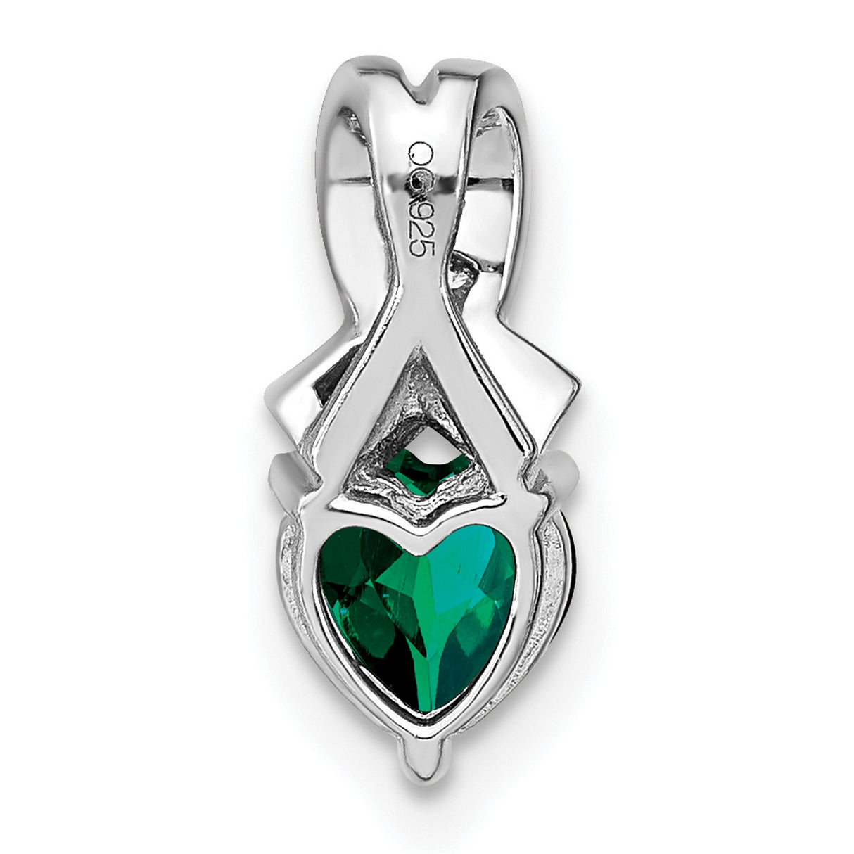 Sterling Silver Heart Pendant with Emerald and Diamond Accents in Ribbon Design