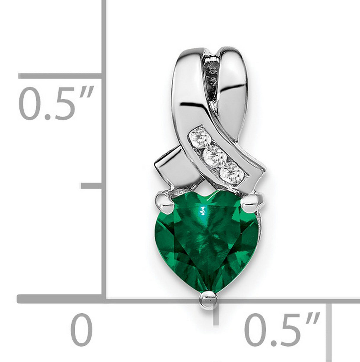 Sterling Silver Heart Pendant with Emerald and Diamond Accents in Ribbon Design
