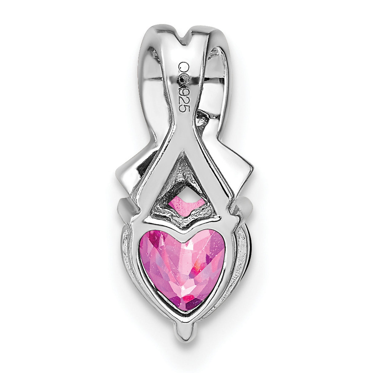 Sterling Silver Ribbon Pendant with Pink Heart Cubic Zirconia and Diamond Accents, Heart Design