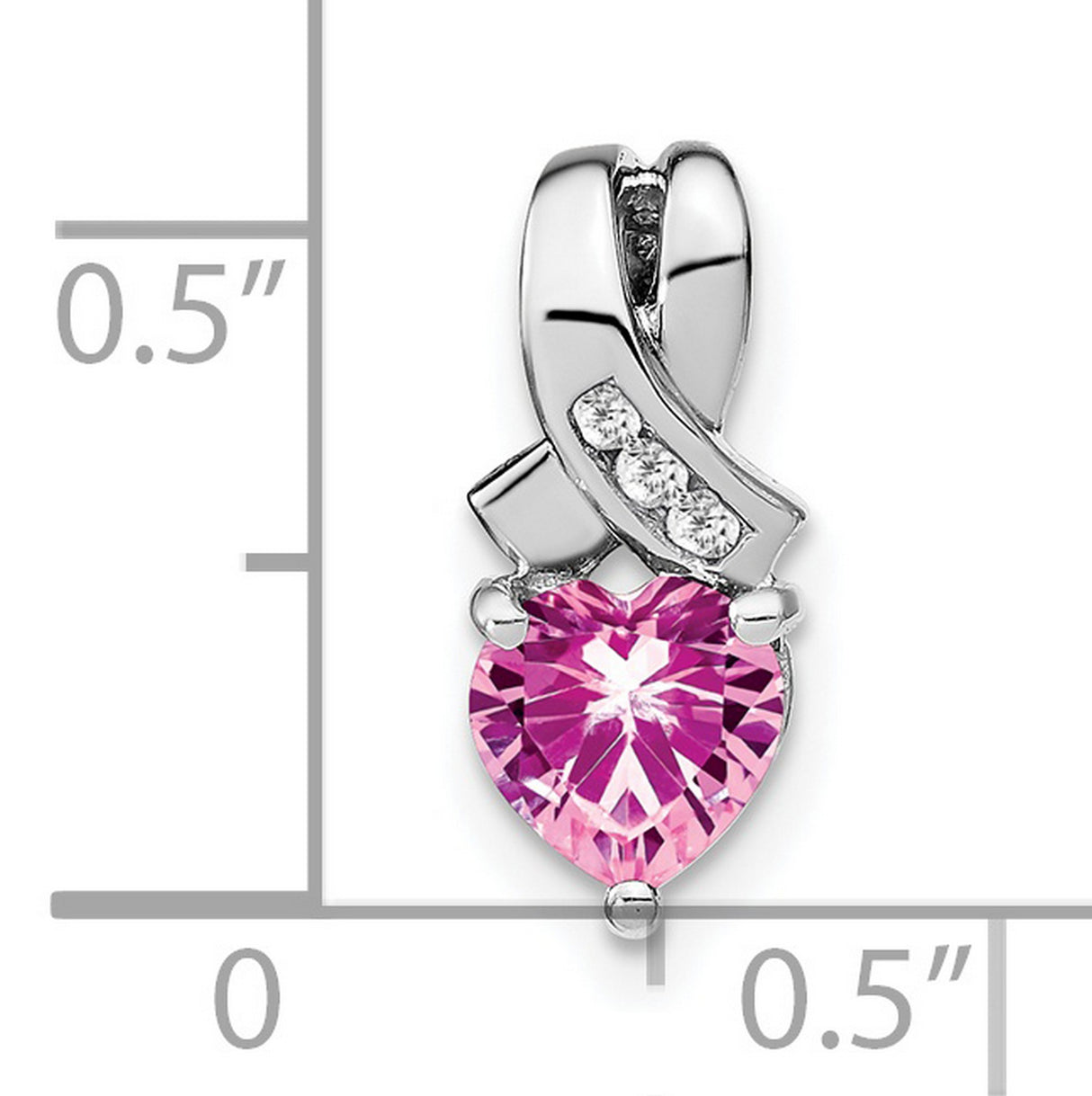 Sterling Silver Ribbon Pendant with Pink Heart Cubic Zirconia and Diamond Accents, Heart Design
