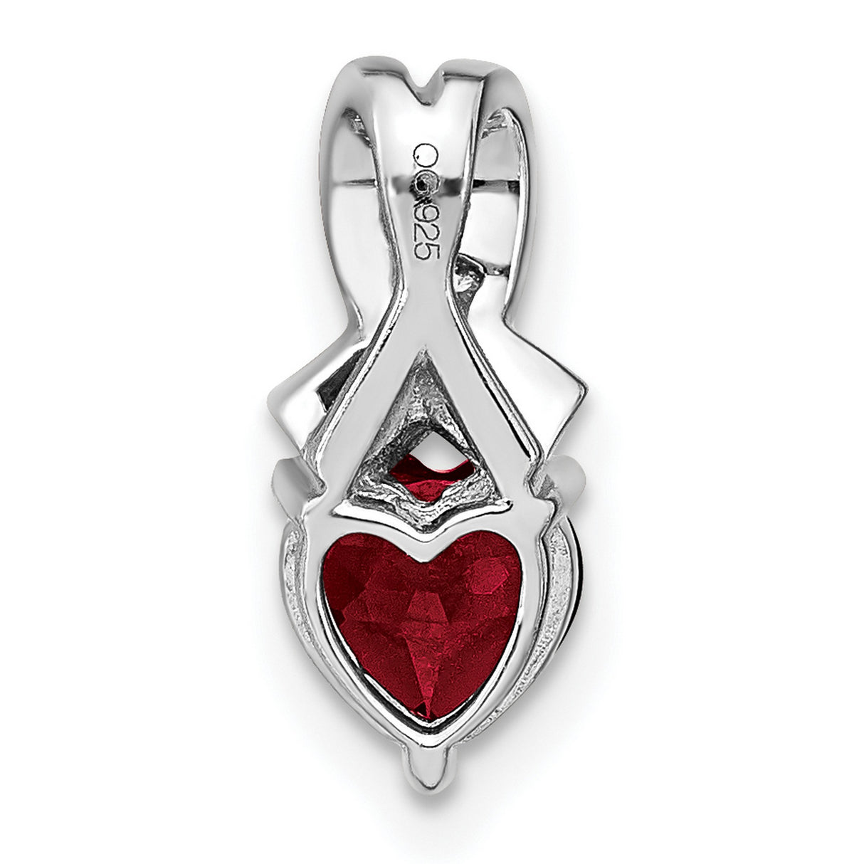 Sterling Silver Heart Pendant with Lab Created Ruby and Diamonds Accents, Romantic Ribbon Design