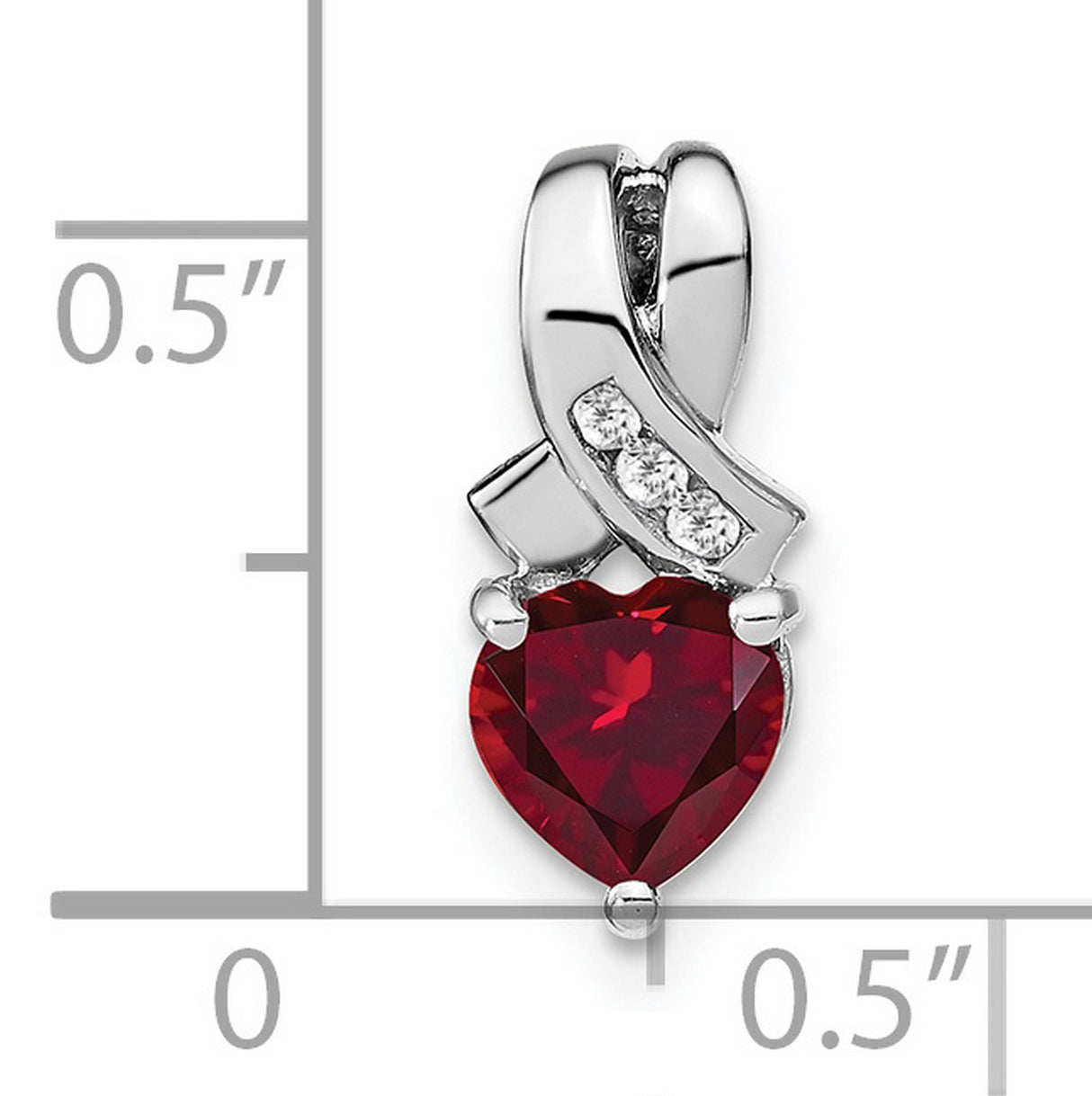 Sterling Silver Heart Pendant with Lab Created Ruby and Diamonds Accents, Romantic Ribbon Design