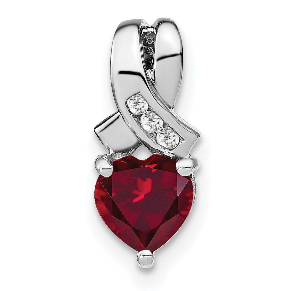 Sterling Silver Heart Pendant with Lab Created Ruby and Cubic Zirconia Accents, Romantic Ribbon Design