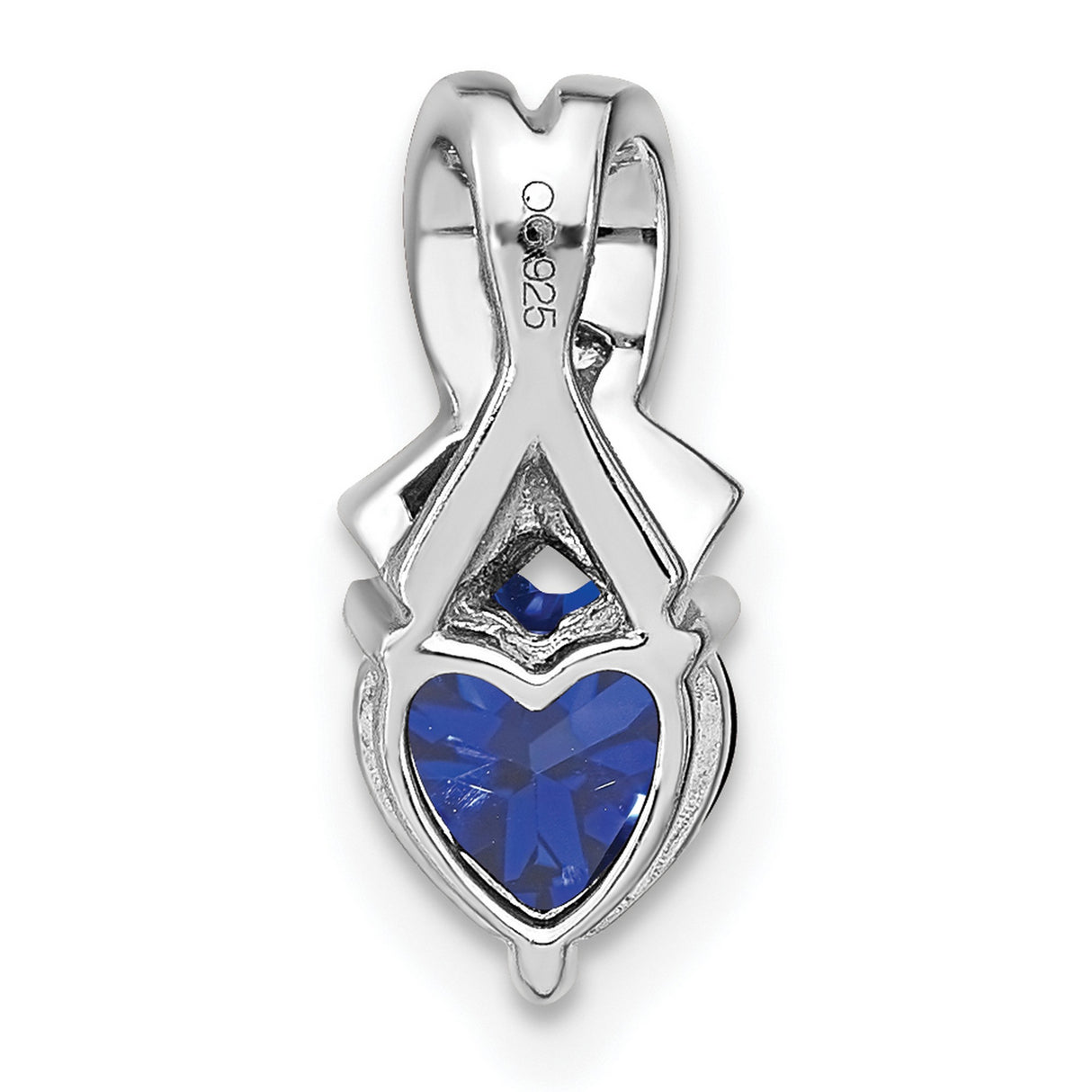 Sterling Silver Heart Pendant with Lab Created Sapphire and Diamond Accents, Ribbon Design