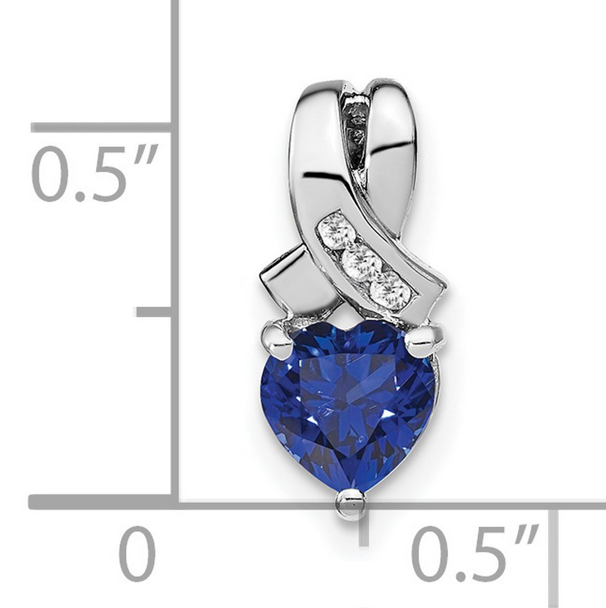 Sterling Silver Heart Pendant with Lab Created Sapphire and Diamond Accents, Ribbon Design