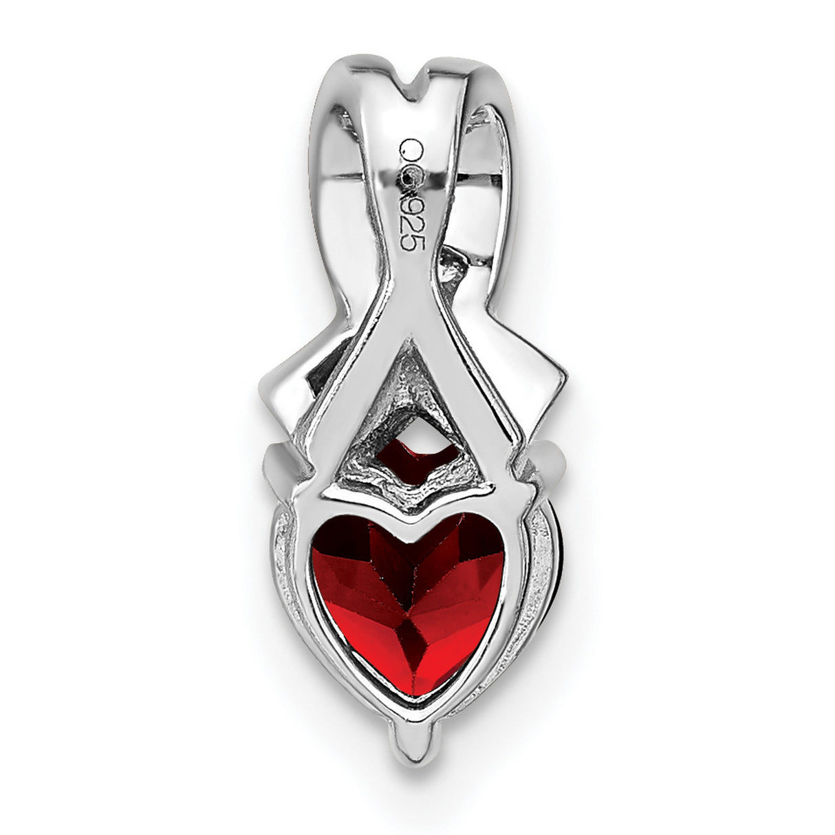 Sterling Silver Heart Pendant with Garnet and Diamond Accents, Ribbon Design, Romantic Style