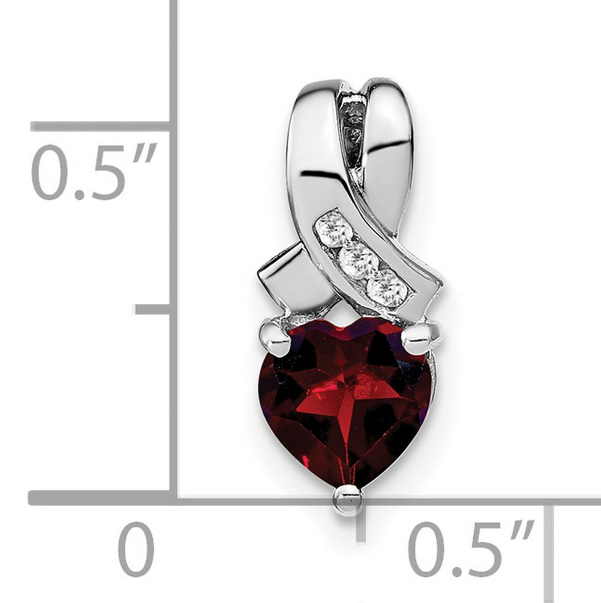 Sterling Silver Heart Pendant with Garnet and Diamond Accents, Ribbon Design, Romantic Style