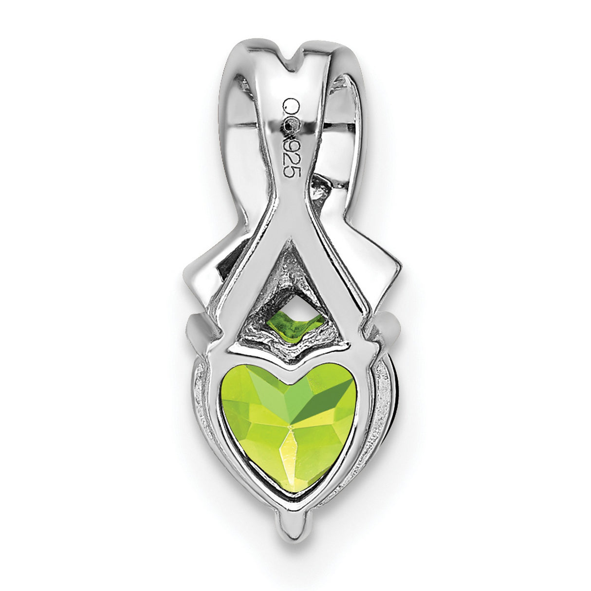 Sterling Silver Heart Pendant with Peridot and Diamond Accents, Curved Ribbon Design