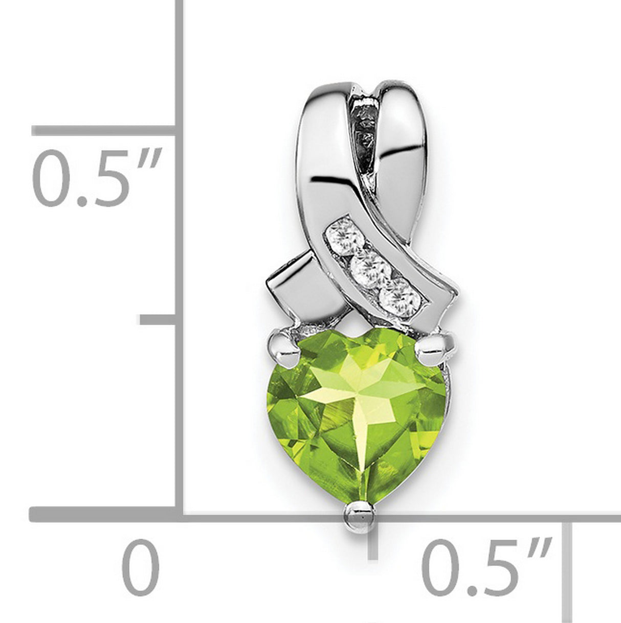 Sterling Silver Heart Pendant with Peridot and Diamond Accents, Curved Ribbon Design