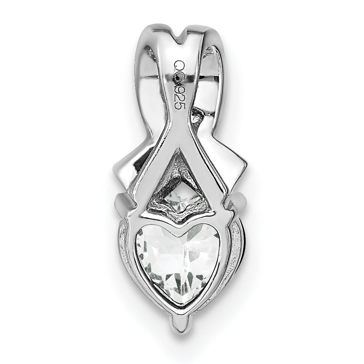 Sterling Silver Heart Pendant with White Topaz and Diamond Ribbon Design for Women
