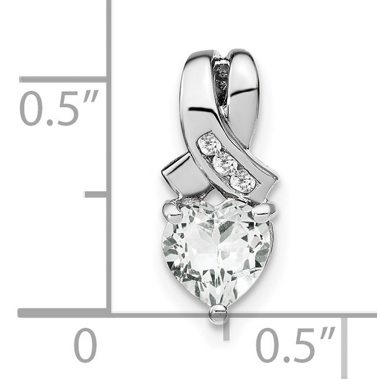 Sterling Silver Heart Pendant with White Topaz and Diamond Ribbon Design for Women
