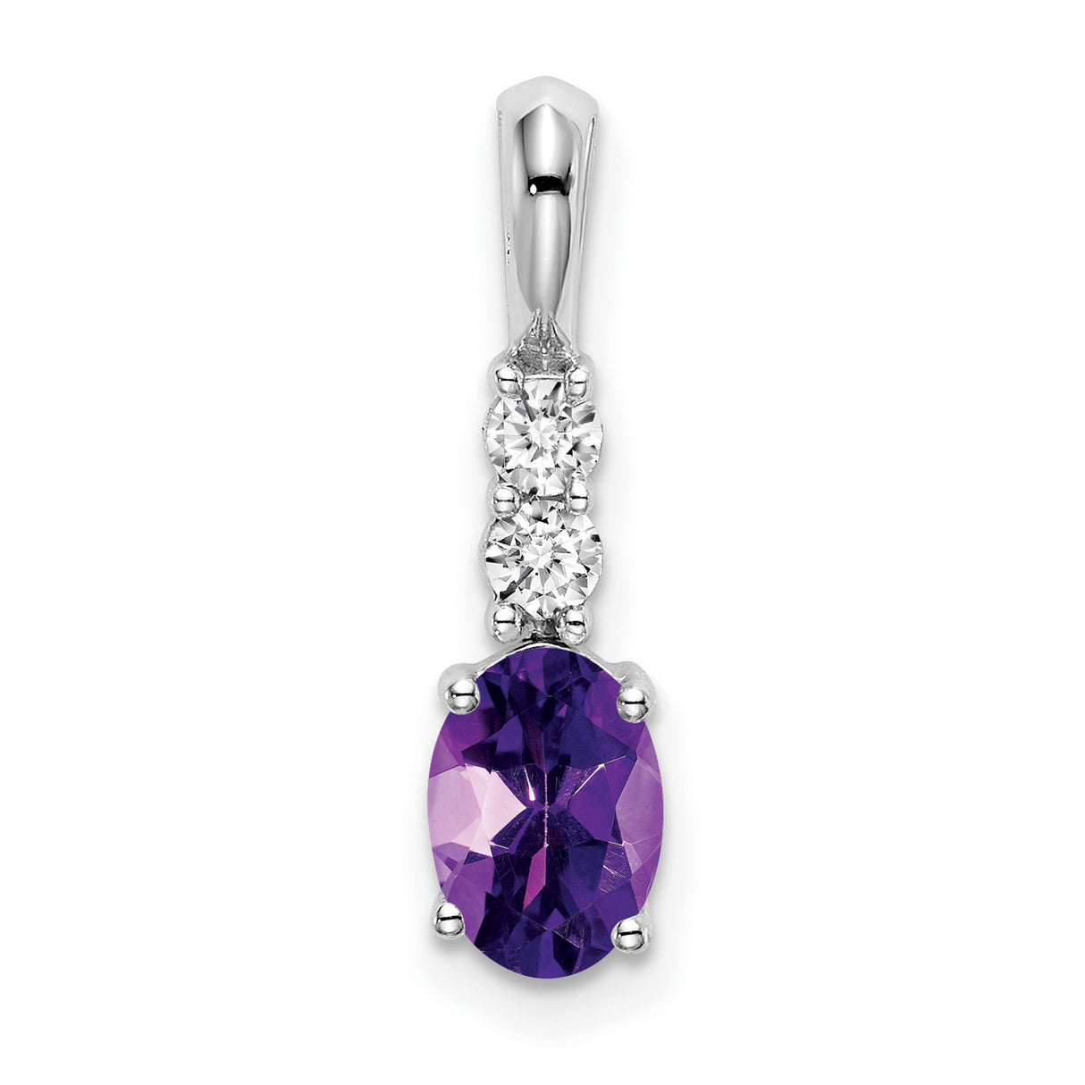14k White Gold Pendant with Oval Amethyst and Diamond, February Birthstone Jewelry