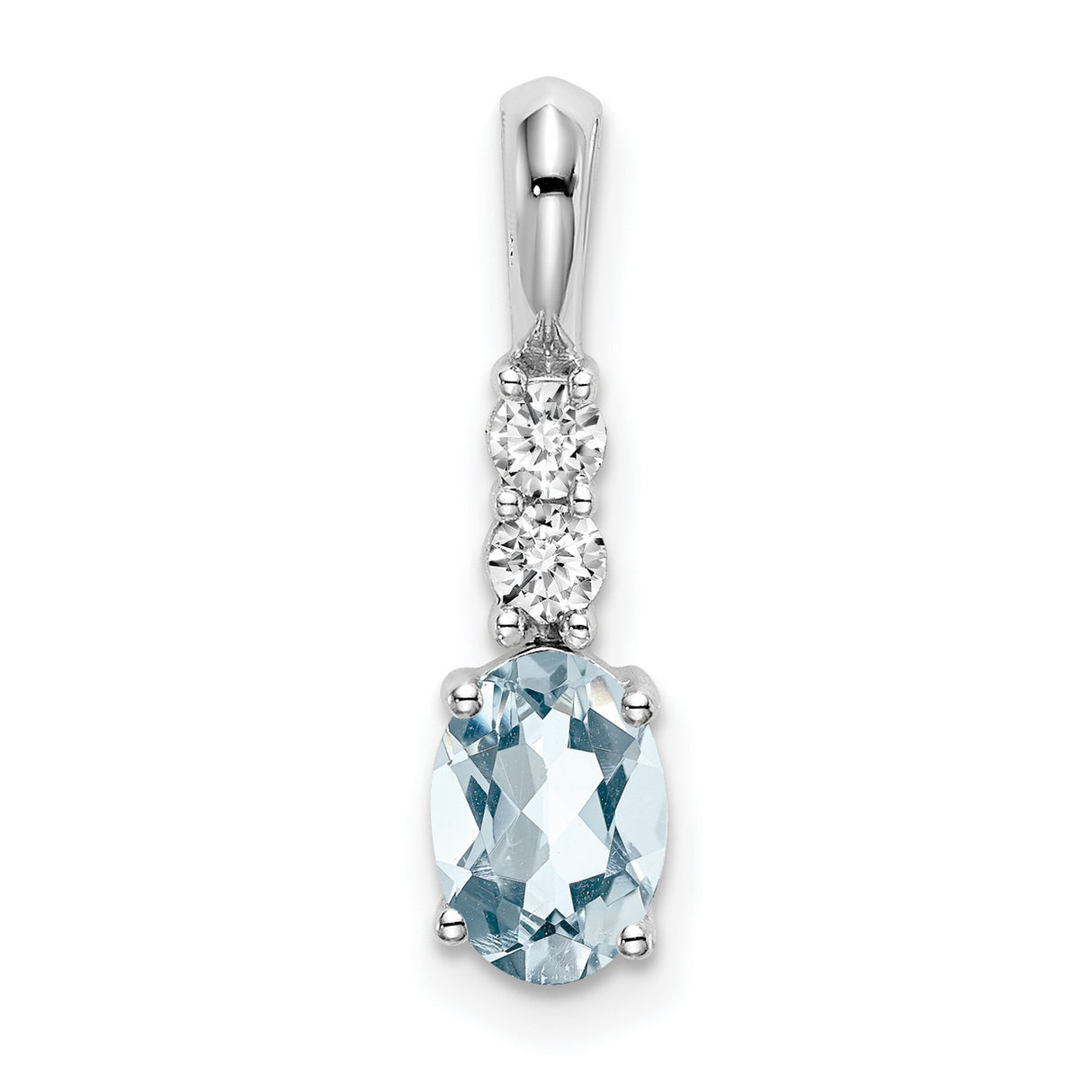 14k White Gold Pendant with Oval Aquamarine and Diamond Accents for Women