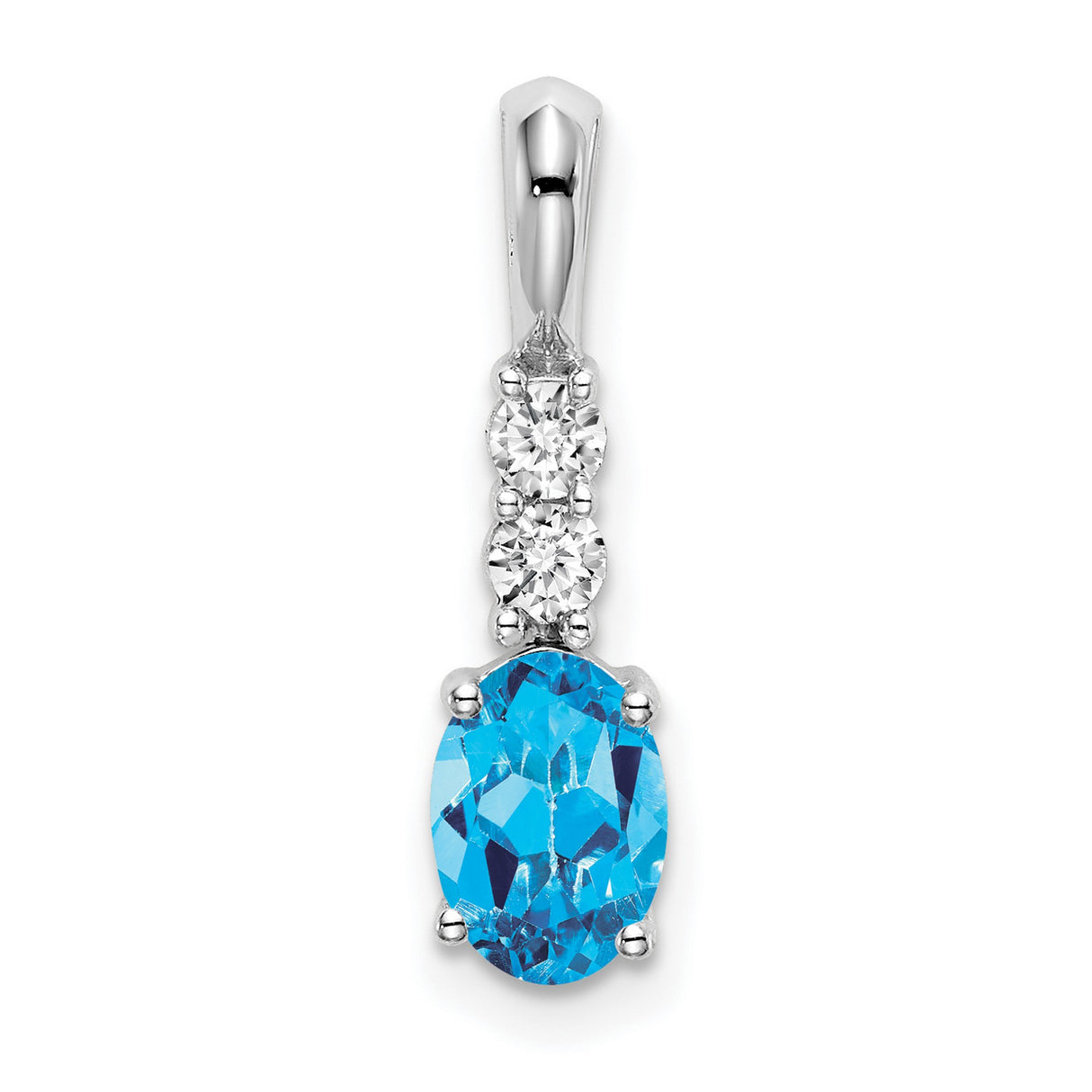 14k White Gold Pendant with Swiss Blue Topaz and Diamond in Vertical Drop Design