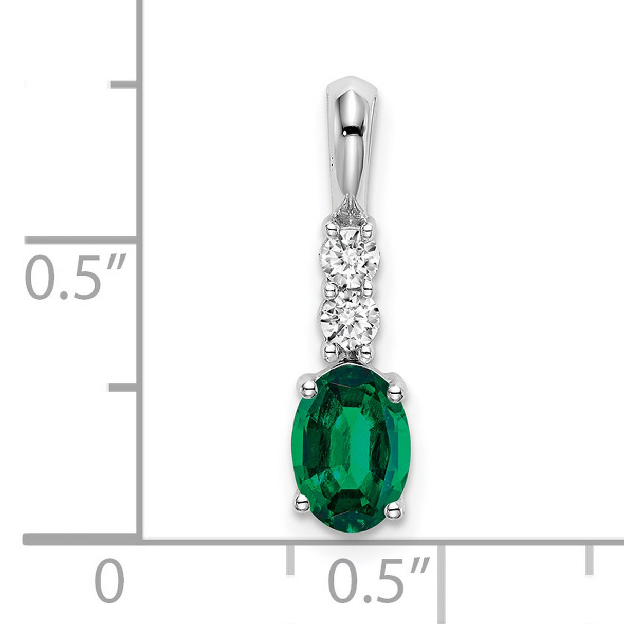 14k White Gold Pendant with Oval Lab Created Emerald and Diamond Accents for Women