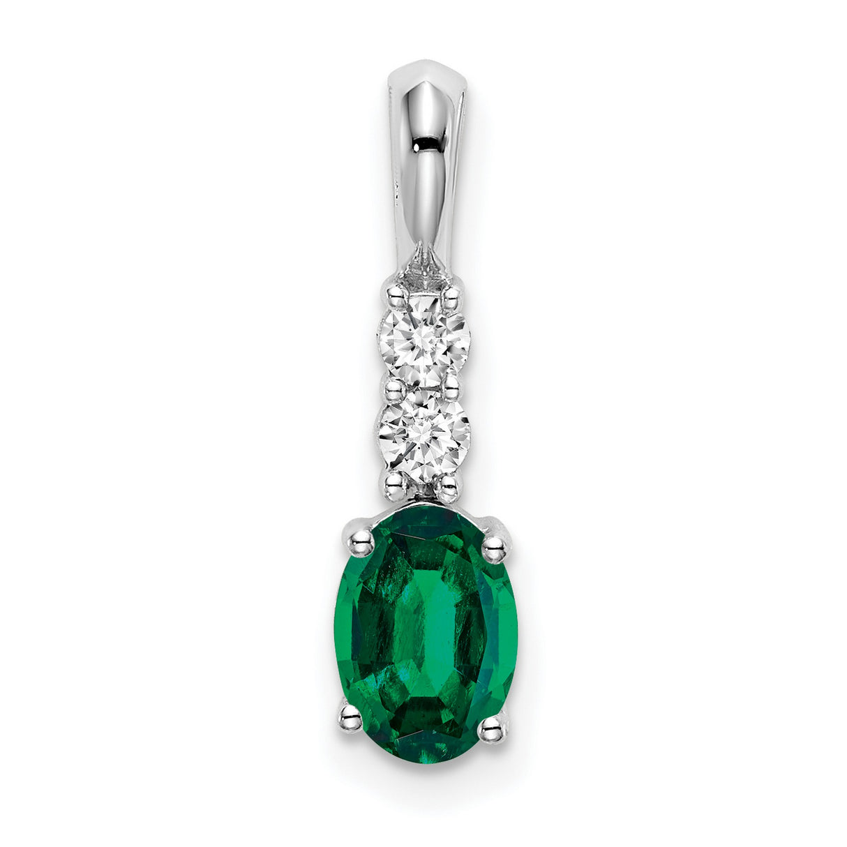 14k White Gold Pendant with Oval Lab Created Emerald and Diamond Accents for Women