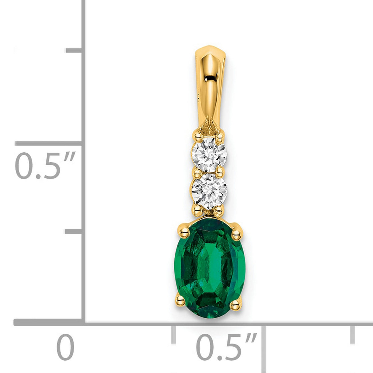 14k Yellow Gold Pendant with Oval Lab Created Emerald and Diamond Accents, May Birthstone Style