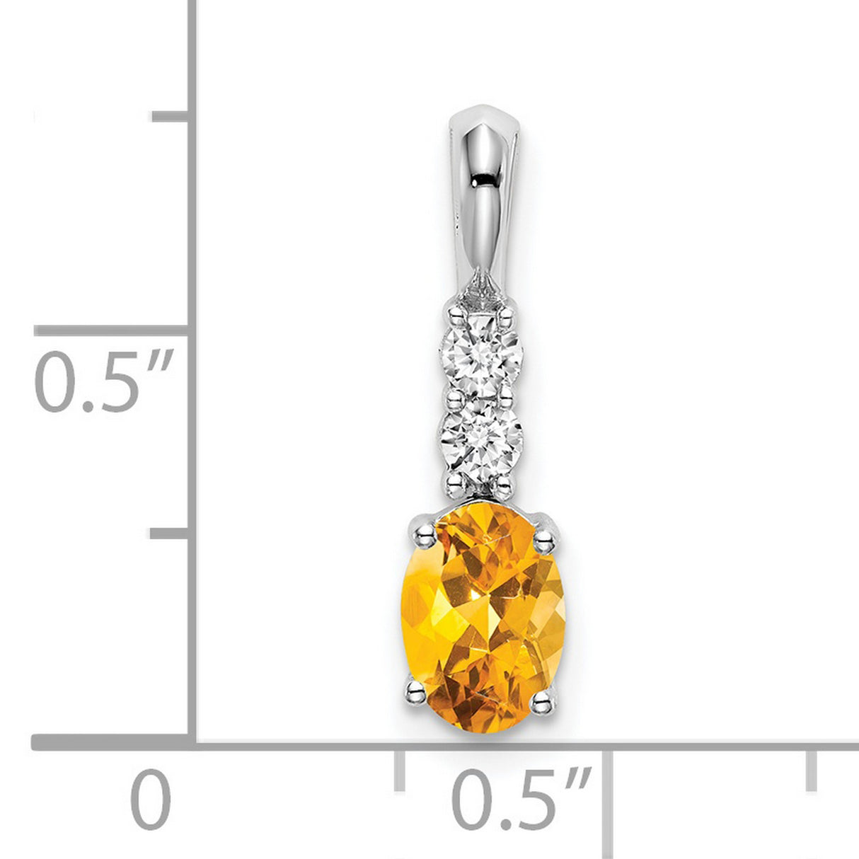 Oval Citrine and Diamond Charm Pendant in Real 14k White Gold