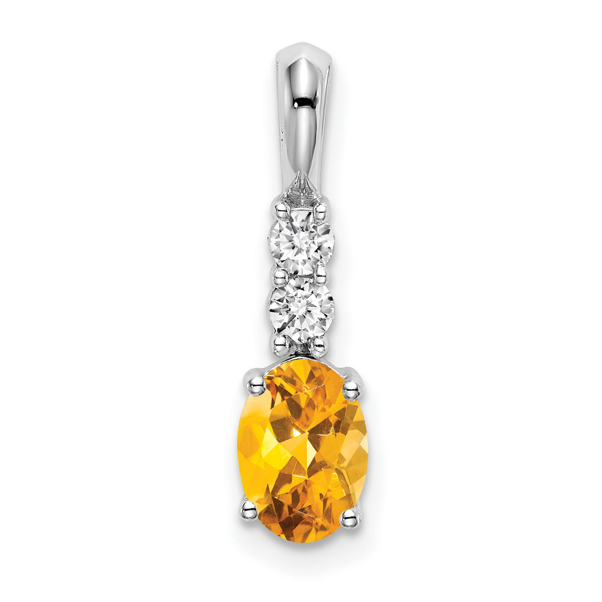 Oval Citrine and Diamond Charm Pendant in Real 14k White Gold