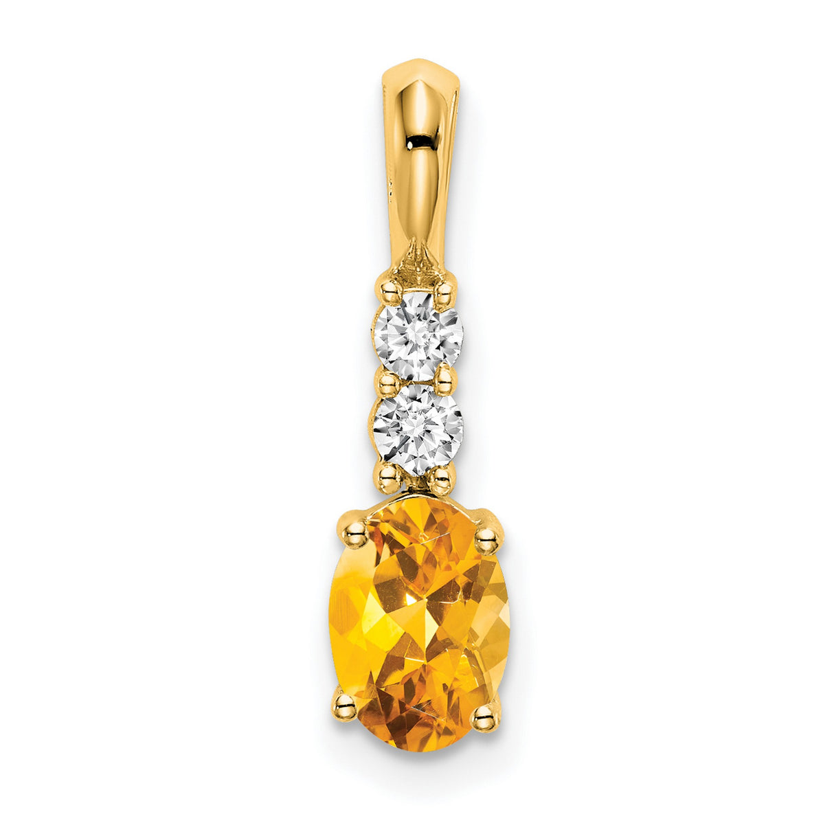 14k Yellow Gold Pendant with Oval Citrine and Diamond Accents, November Birthstone Jewelry