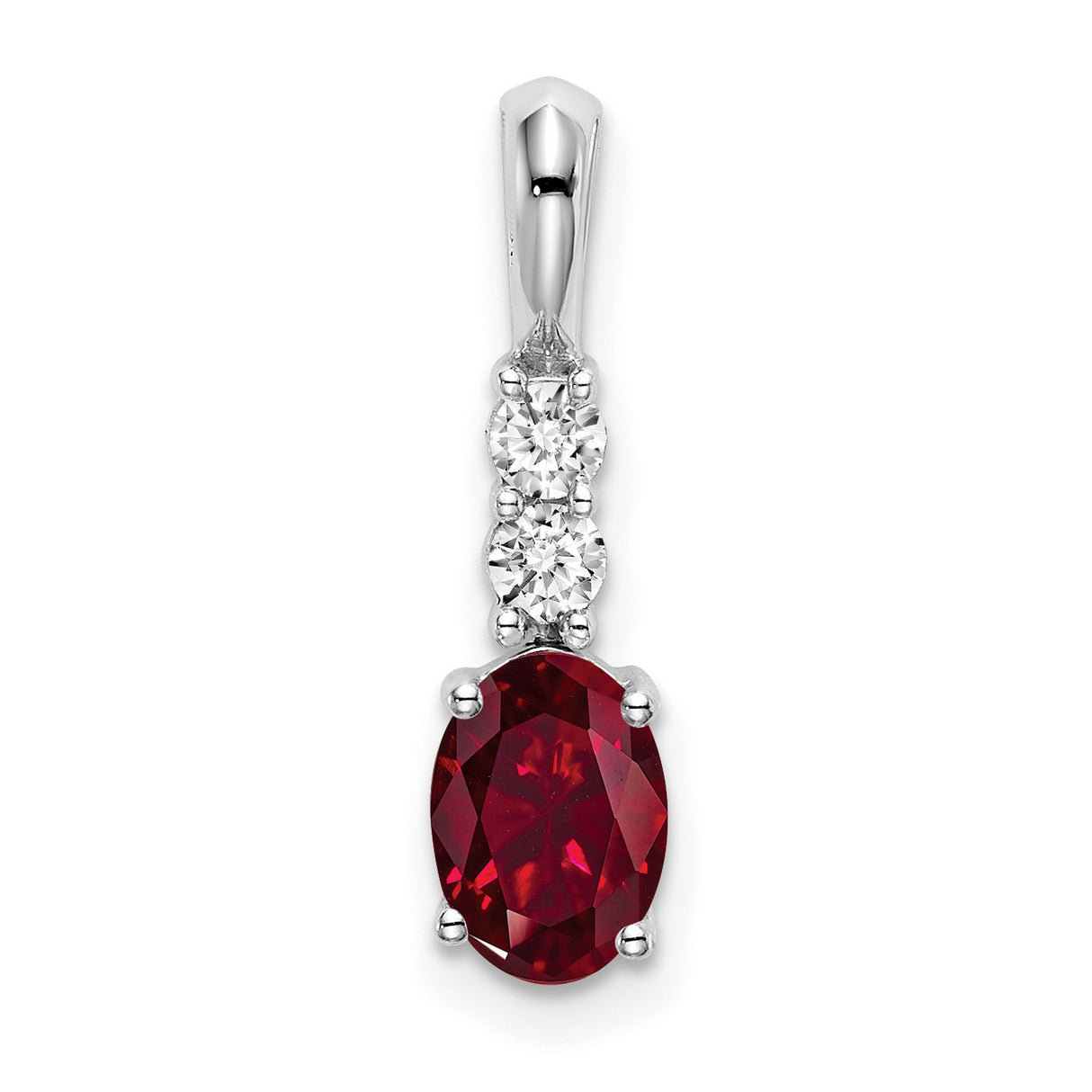 14k White Gold Pendant with Lab Created Ruby and Diamond Accents, Oval Drop Design for Women