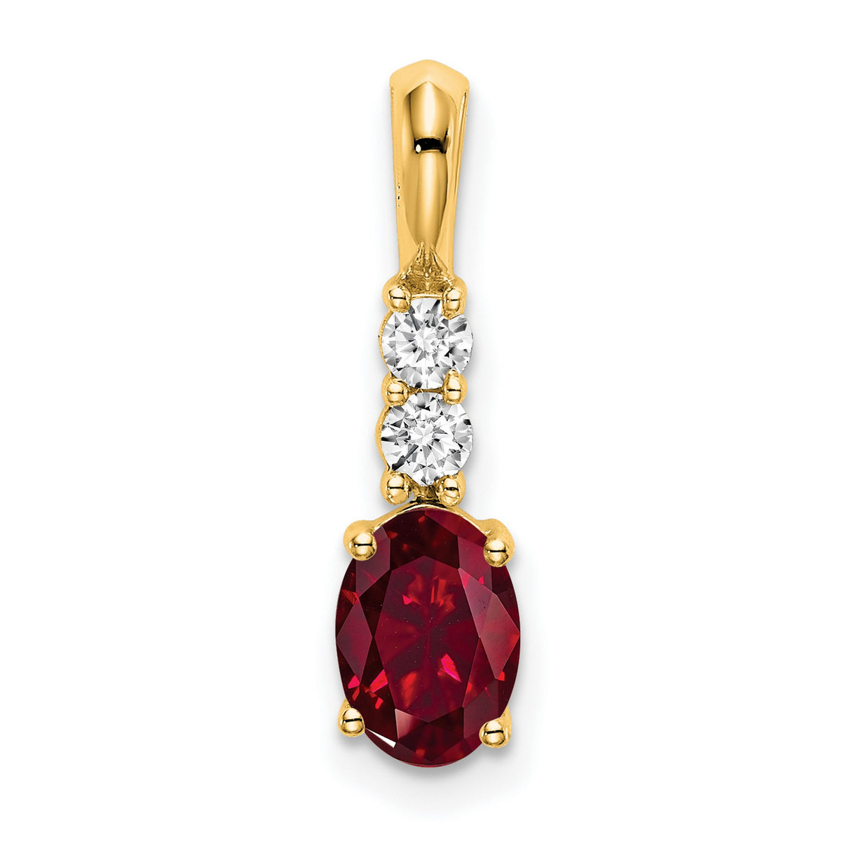 14k Yellow Gold Pendant with Lab Created Ruby and Diamond, Romantic July Birthstone Jewelry