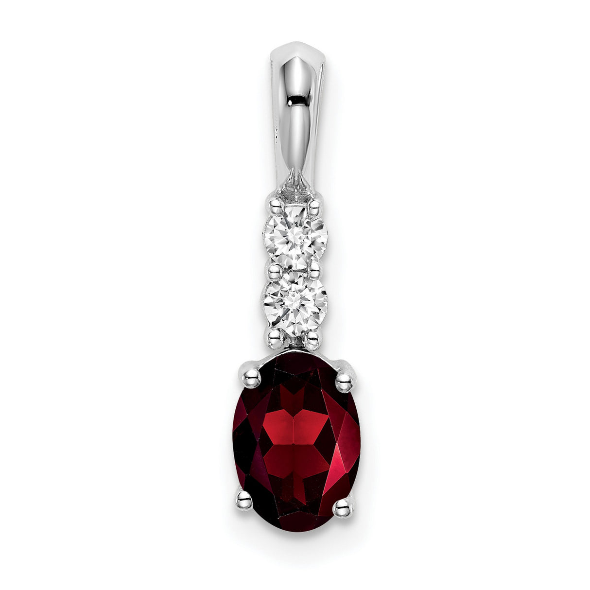 14k White Gold Pendant with Oval Garnet and Diamond Accents, January Birthstone Jewelry