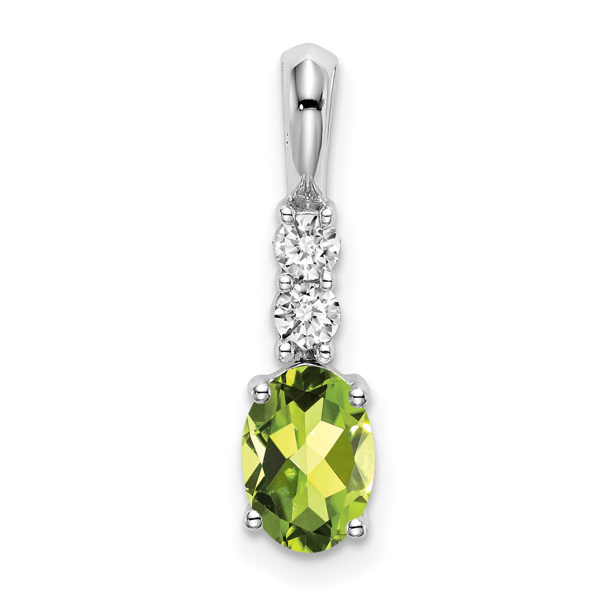 14k White Gold Peridot Pendant with Diamond Accent, August Birthstone Jewelry for Women