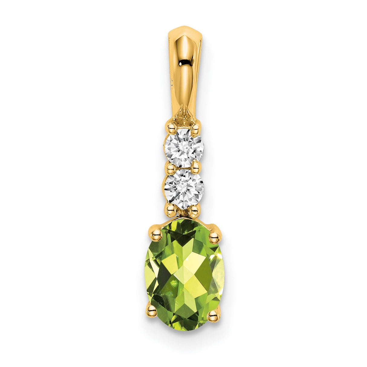 14k Yellow Gold Pendant with Oval Peridot and Diamond Accents, August Birthstone Jewelry
