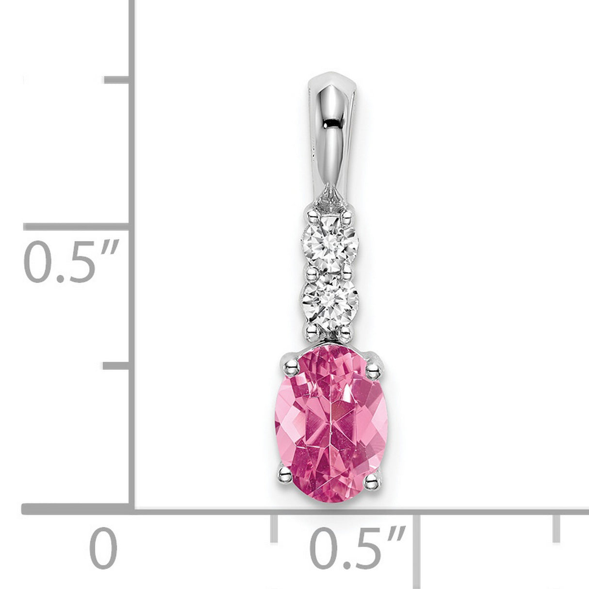 14k White Gold Pendant with Oval Pink Tourmaline and Diamond Accents, Vertical Minimalist Style