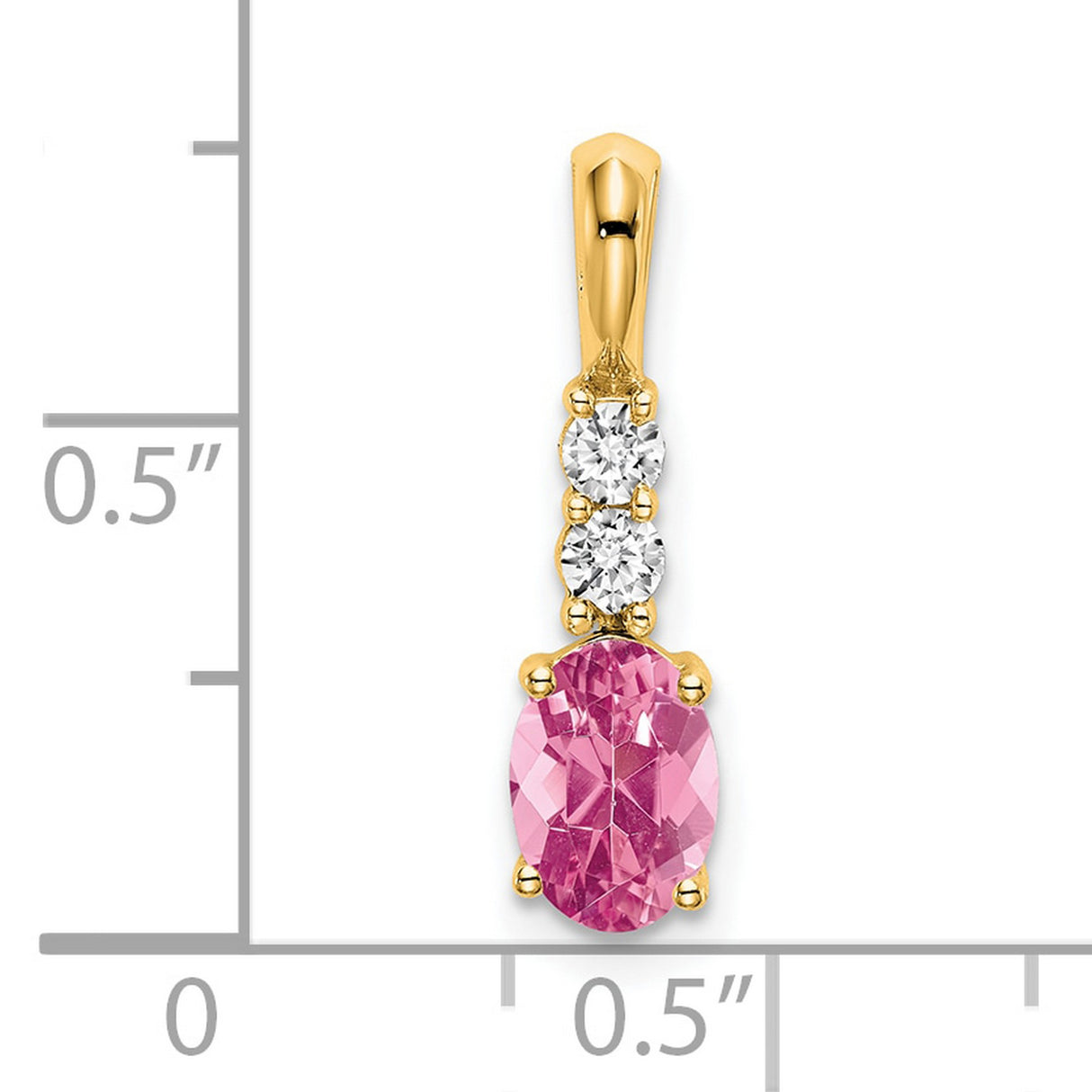14k Yellow Gold Pendant with Oval Pink Tourmaline and Diamond Accents, Vertical Drop Design