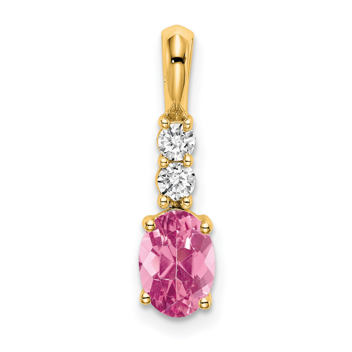 14k Yellow Gold Pendant with Oval Pink Tourmaline and Diamond Accents, Vertical Drop Design