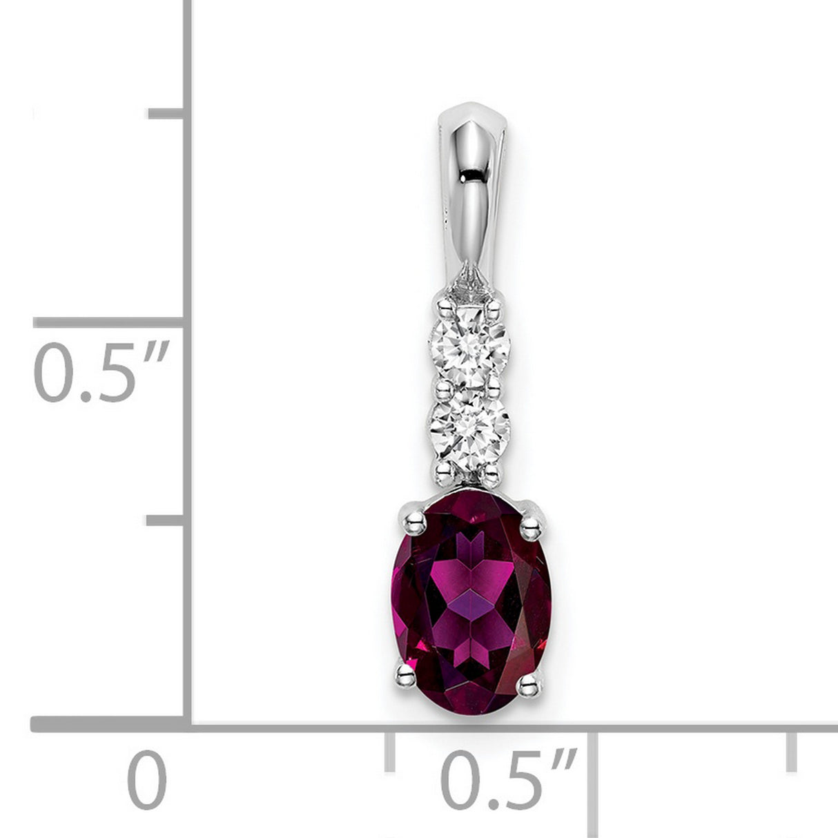 14k White Gold Garnet Pendant with Oval Rhodolite Garnet and Diamond Accents, Classic Charm Design