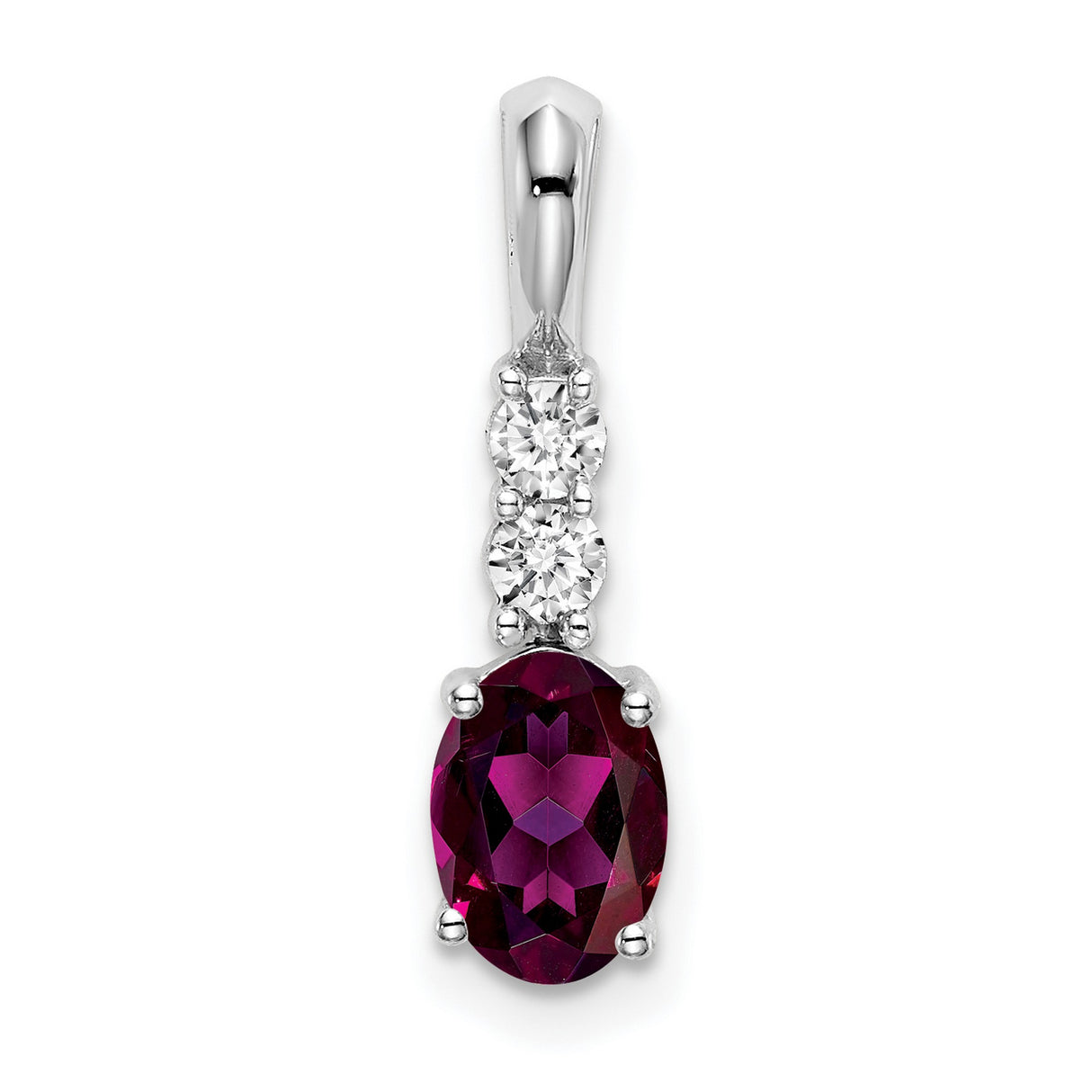 14k White Gold Garnet Pendant with Oval Rhodolite Garnet and Diamond Accents, Classic Charm Design